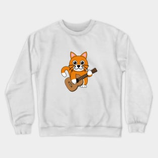 Cute Orange White Cat Playing Guitar Cartoon Crewneck Sweatshirt